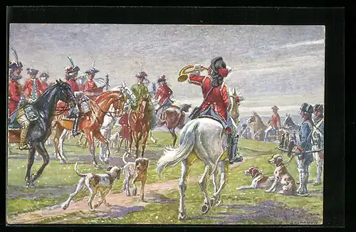 Künstler-AK Kassel, Tausendjahrfeier 1913, Landgraf Friedrich II. reitet zur Reiherbeize