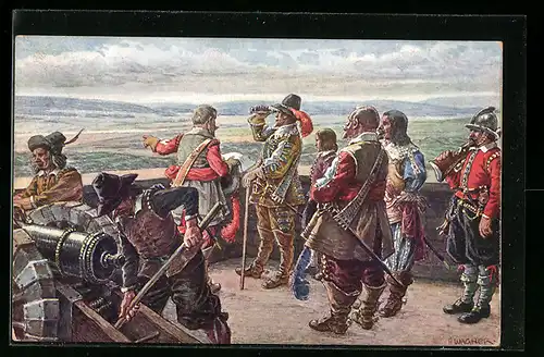 Künstler-AK Kassel, Tausendjahrfeier 1913, Landgraf Moritz v. Hessen beobachtet das Heer Tillys