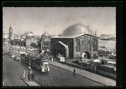 AK Hamburg, Strassenbahn an den Landungsbrücken
