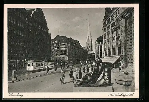 AK Hamburg, Strassenbahn in der Mönckebergstrasse