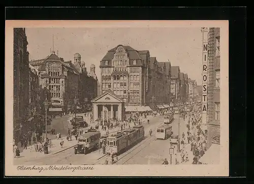 AK Hamburg, Mönckebergstrasse mit Strassenbahnen