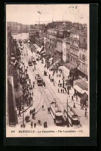 AK Marseille, La Cannebière, Strassenbahnen