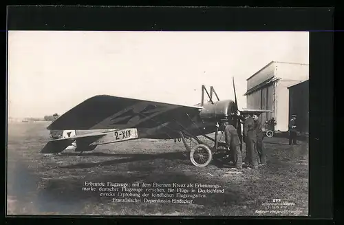 Foto-AK Sanke Nr. 277: Erbeutete Flugzeuge, Französischer Deperdussin-Eindecker