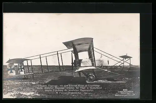 Foto-AK Sanke Nr. 280: Erbeutete Flugzeuge, M. Farman-Doppeldecker