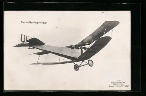 Foto-AK Sanke Nr. 218a: Union-Pfeildoppeldecker, Flugzeug