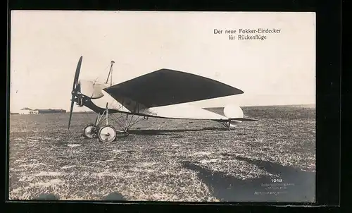 Foto-AK Sanke Nr. 1018: Focker-Eindecker-Flugzeug für Rückenflüge