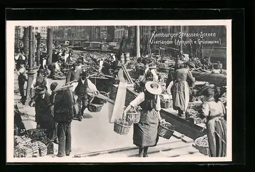 AK Hamburg, Strassen-Scenen, Vierländer, Ankunft von Grünwaren