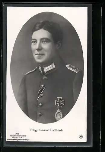 AK Sanke Nr. 418: Porträt des Fliegerleutnants Fahlbusch