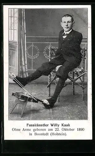 AK Fusskünstler Willy Kaak, ohne Arme geboren