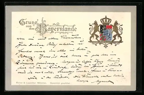 Lithographie Wappen von Bayern