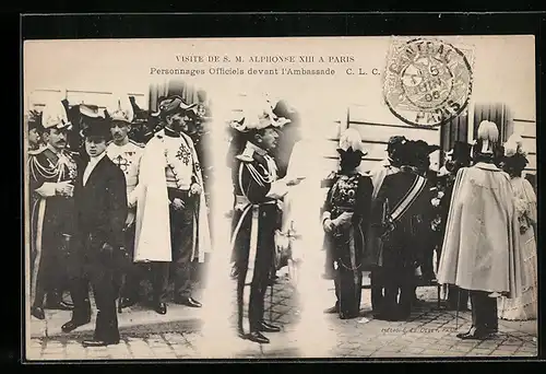 AK Paris, Visite de S. M. Alphonse XIII. von Spanien, Personnages Officiels devant l`Ambassade