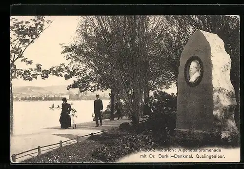 AK Zürich, Alpenquaipromenade mit Dr. Bürkli-Denkmal