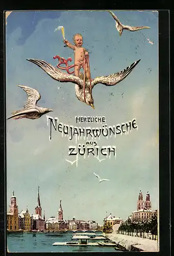 AK Zürich, Ortsansicht, Baby mit Vogel