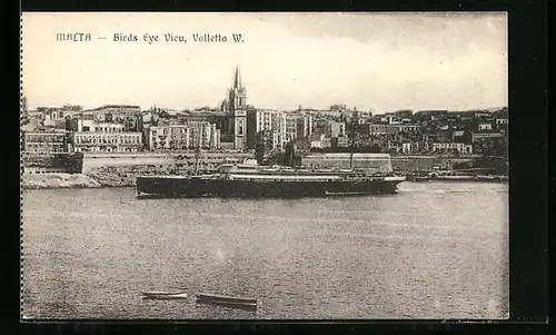 AK Valletta, Birds Eye View, Panorama mit Schiff