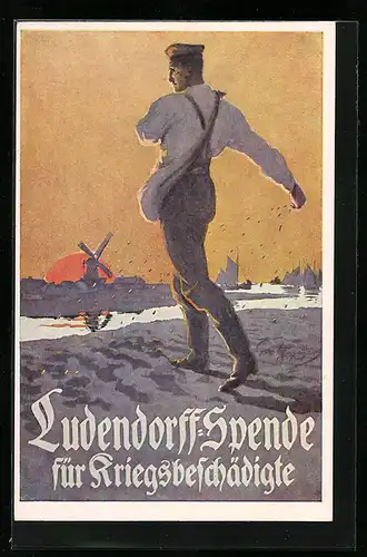 AK Ludendorffspende für Kriegsbeschädigte, Soldat bei der Aussaat