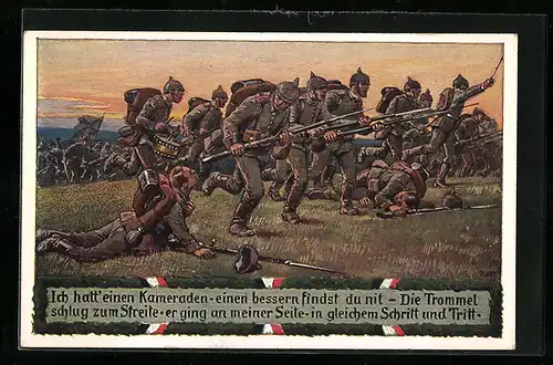 Künstler-AK Paul Hey: Verein für das Deutschtum im Ausland, Soldatenliederpostkarte No. 8, Ich hatt` einen Kameraden...