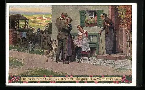 Künstler-AK P. Hey: Frau begrüsst ihren heimgekehrten Mann