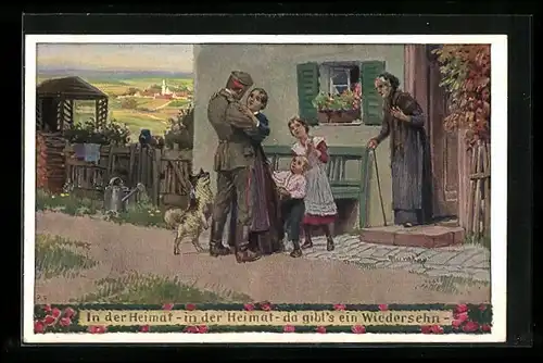 Künstler-AK P. Hey: Frau begrüsst ihren heimgekehrten Mann