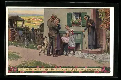 Künstler-AK P. Hey: Frau begrüsst ihren heimgekehrten Mann