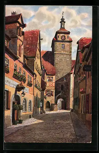 Künstler-AK Vinzenz Marschall: Rothenburg ob der Tauber, Georggasse mit Weissem Turm