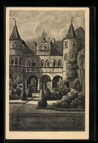 Künstler-AK Konstanz am Bodensee, Hof des Rathauses