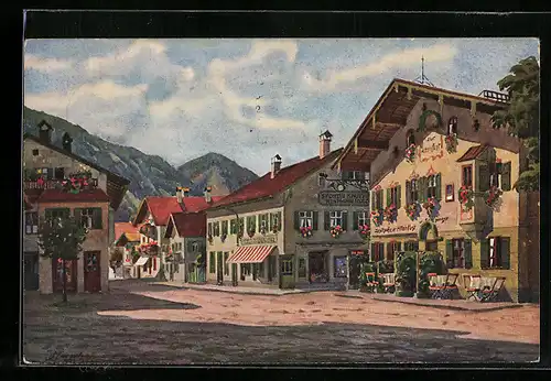 Künstler-AK Vinzenz Marschall: Oberammergau, Am Hauptplatz