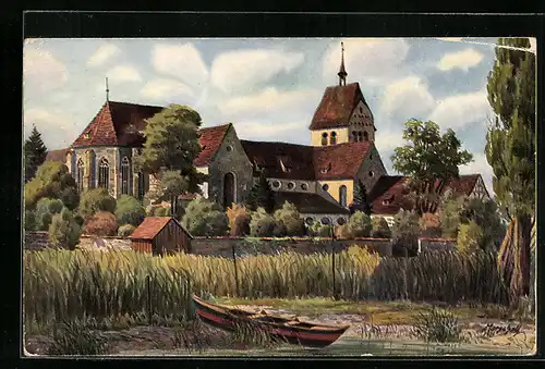 Künstler-AK Vinzenz Marschall: Insel Reichenau / Bodensee, Blick zum Münster