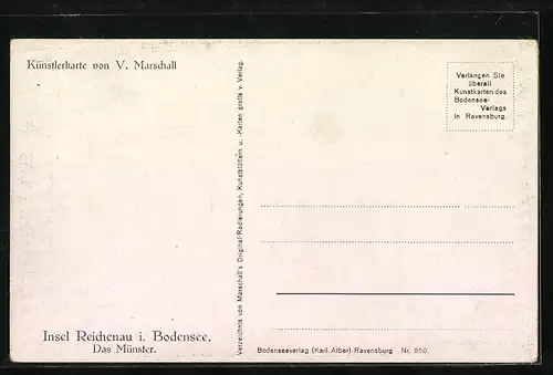 Künstler-AK Vinzenz Marschall: Insel Reichenau / Bodensee, Blick zum Münster