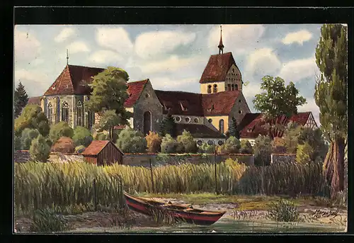 Künstler-AK Vinzenz Marschall: Insel Reichenau / Bodensee, Blick zum Münster