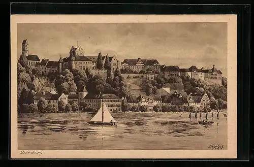 Künstler-AK Vinzenz Marschall: Meersburg /Bodensee, Ortsansicht mit Segelboot