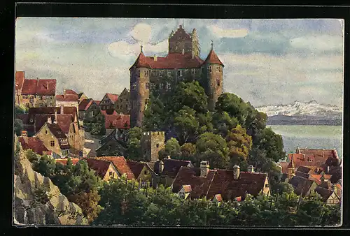 Künstler-AK Vinzenz Marschall: Meersburg /Bodensee, Schloss Meersburg und Säntis