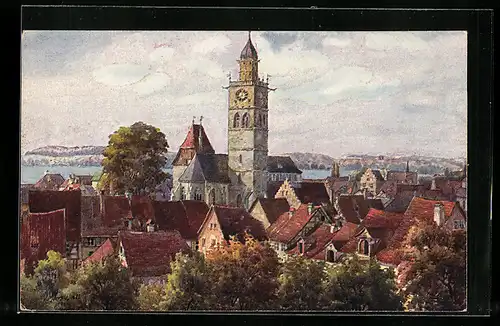 Künstler-AK Vinzenz Marschall: Überlingen am Bodensee, Ortsansicht