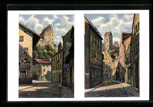 Künstler-AK Füssen a. Lech, Strassenbilder aus der Stadt von V. Marschall