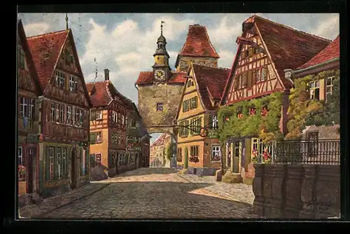 Künstler-AK Vinzenz Marschall: Rothenburg ob der Tauber, Rödergasse, Röderbogen und Markusturm