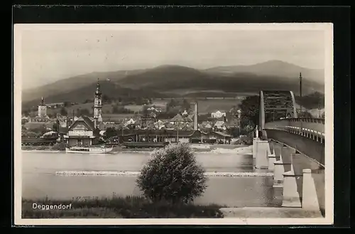 AK Deggendorf, Panorama mit Brückenpartie