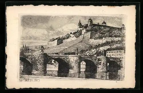 Künstler-AK Würzburg, Brücke vor der Stadt