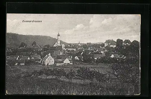AK Zusmarshausen, Ortsansicht mit Kirchturm