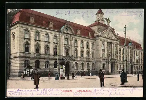 AK Karlsruhe, Blick auf das Postgebäude