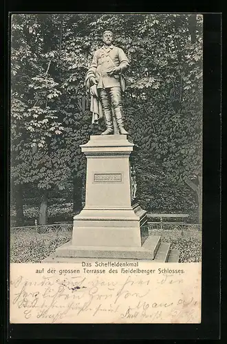 AK Heidelberg, Das Scheffeldenkmal auf der grossen Terrasse des Heidelberger Schloss