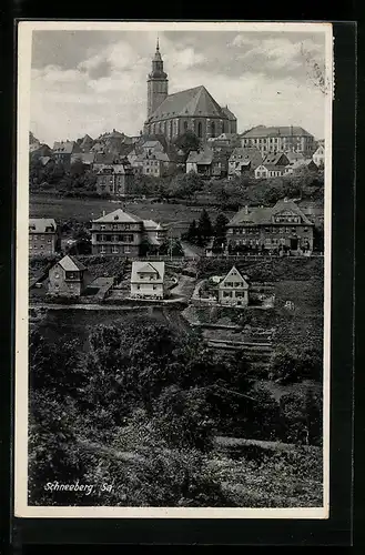 AK Schneeberg i. Sa., Teilansicht mit Kirche