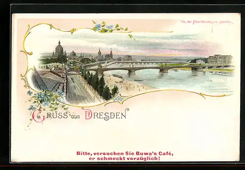 Lithographie Dresden, Teilansicht von der Albertbrücke