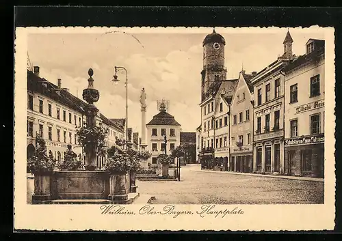 AK Weilheim i. Ober-Bayern, Blick über den Hauptplatz