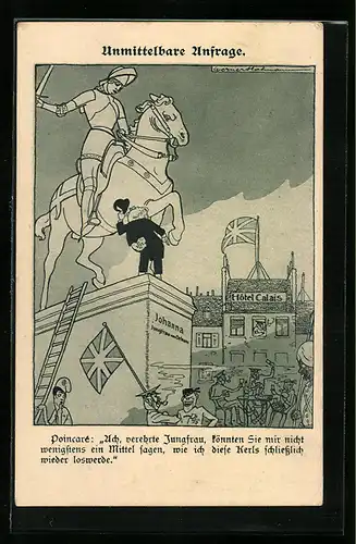 AK Poincaré am Denkmal der Johanna Jungfrau von Orleans