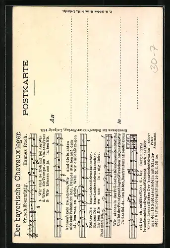 AK Der bayerische Chevauxleger in Uniform, Lied mit Noten