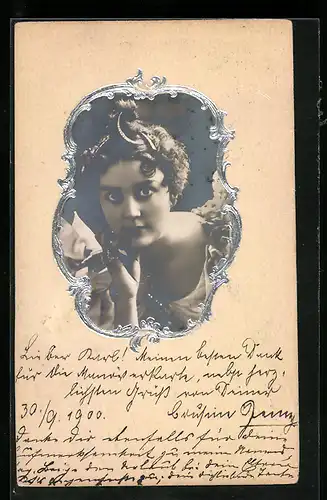 Foto-Collage-AK Junge Dame mit Hochsteckfrisur