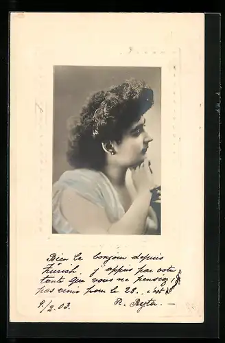 Foto-Collage-AK Junge Dame mit moderner Frisur