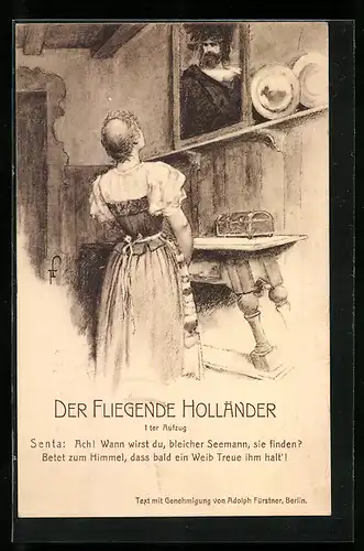 Künstler-AK Serie: Der fliegende Holländer, Senta schaut auf Porträt