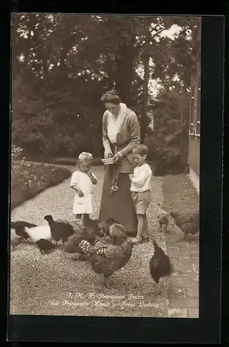 AK I. K. H. Prinzessin Franz von Bayern mit Prinzessin Maria und Prinz Ludwig