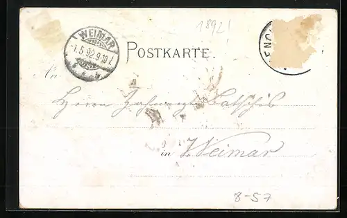 Lithographie München, Teilansicht, Münchner Kindl mit Bierkrug