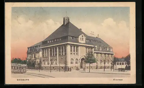 AK Siegburg, Kreishaus, Strassenbahn